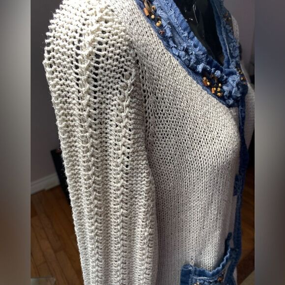PANKHURST Vintage Button Down Denim Trimmed Sweater Cardigan Sz S - Picture 4 of 10